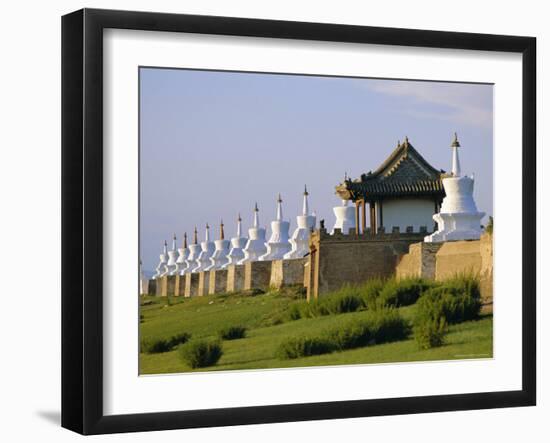 Exterior Wall with 108 Stupas at Erdene Zuu Monastery, Kharkhorin, Karakorum, Ovorkhangai, Mongolia-Bruno Morandi-Framed Photographic Print