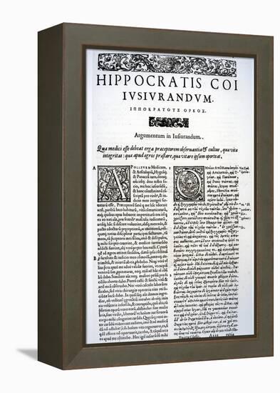 Extract of the Hippocratic Oath in Latin and Greek, 1588 (Vellum)-Italian-Framed Premier Image Canvas