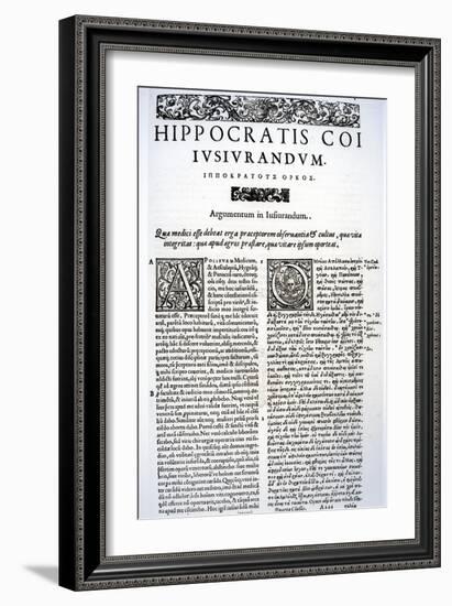 Extract of the Hippocratic Oath in Latin and Greek, 1588 (Vellum)-Italian-Framed Giclee Print