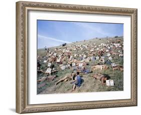 Extras Playing Dead People Hold Numbered Cards Between Takes During Filming of "Spartacus"-J^ R^ Eyerman-Framed Photographic Print