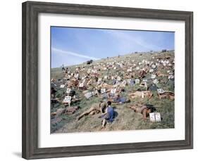 Extras Playing Dead People Hold Numbered Cards Between Takes During Filming of "Spartacus"-J^ R^ Eyerman-Framed Photographic Print