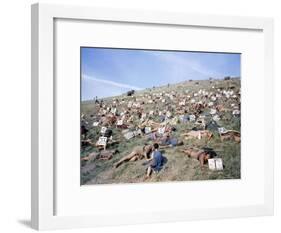 Extras Playing Dead People Hold Numbered Cards Between Takes During Filming of "Spartacus"-J^ R^ Eyerman-Framed Photographic Print