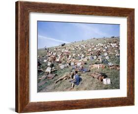 Extras Playing Dead People Hold Numbered Cards Between Takes During Filming of "Spartacus"-J^ R^ Eyerman-Framed Photographic Print