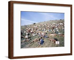 Extras Playing Dead People Hold Numbered Cards Between Takes During Filming of "Spartacus"-J^ R^ Eyerman-Framed Photographic Print