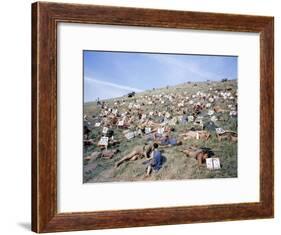 Extras Playing Dead People Hold Numbered Cards Between Takes During Filming of "Spartacus"-J^ R^ Eyerman-Framed Photographic Print