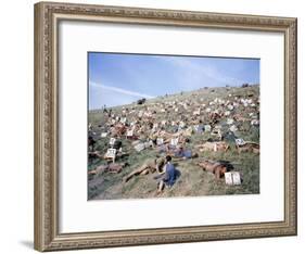 Extras Playing Dead People Hold Numbered Cards Between Takes During Filming of "Spartacus"-J^ R^ Eyerman-Framed Photographic Print