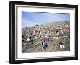 Extras Playing Dead People Hold Numbered Cards Between Takes During Filming of "Spartacus"-J^ R^ Eyerman-Framed Photographic Print
