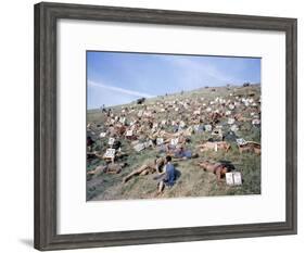 Extras Playing Dead People Hold Numbered Cards Between Takes During Filming of "Spartacus"-J^ R^ Eyerman-Framed Photographic Print