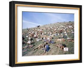 Extras Playing Dead People Hold Numbered Cards Between Takes During Filming of "Spartacus"-J^ R^ Eyerman-Framed Photographic Print