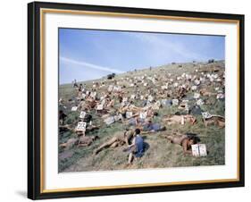 Extras Playing Dead People Hold Numbered Cards Between Takes During Filming of "Spartacus"-J^ R^ Eyerman-Framed Photographic Print