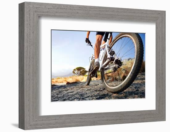 Extreme Mountain Bike Sport Athlete Man Riding Outdoors Lifestyle Trail-warrengoldswain-Framed Photographic Print