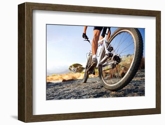 Extreme Mountain Bike Sport Athlete Man Riding Outdoors Lifestyle Trail-warrengoldswain-Framed Photographic Print