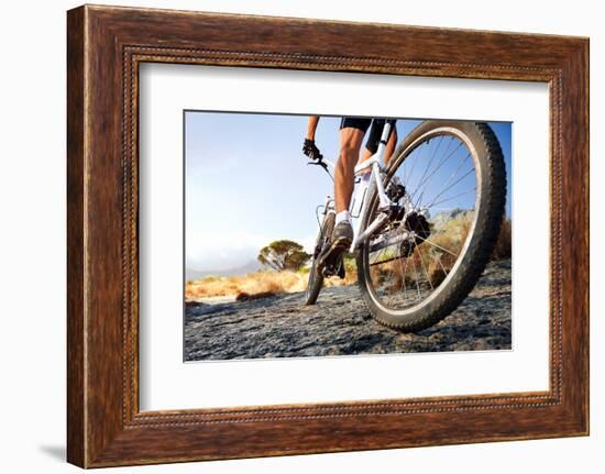 Extreme Mountain Bike Sport Athlete Man Riding Outdoors Lifestyle Trail-warrengoldswain-Framed Photographic Print