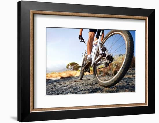 Extreme Mountain Bike Sport Athlete Man Riding Outdoors Lifestyle Trail-warrengoldswain-Framed Photographic Print