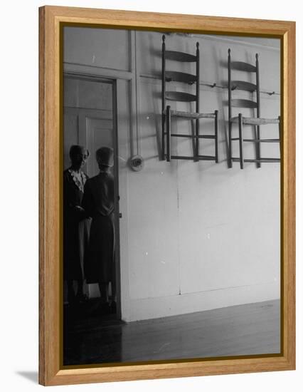 Extreme Neatness of Shaker Habits is Shown by Their Custom to Hang Chairs When Not in Use-Nina Leen-Framed Premier Image Canvas