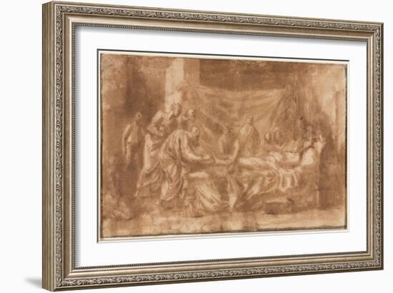 Extreme Unction (Recto), 1643-44 (Pen and Brown Ink and Brush and Brown Wash)-Nicolas Poussin-Framed Giclee Print