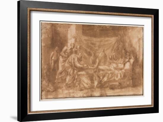 Extreme Unction (Recto), 1643-44 (Pen and Brown Ink and Brush and Brown Wash)-Nicolas Poussin-Framed Giclee Print