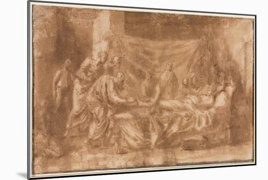 Extreme Unction (Recto), 1643-44 (Pen and Brown Ink and Brush and Brown Wash)-Nicolas Poussin-Mounted Giclee Print