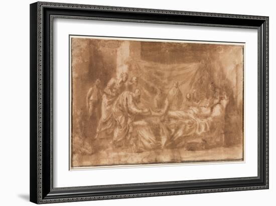 Extreme Unction (Recto), 1643-44 (Pen and Brown Ink and Brush and Brown Wash)-Nicolas Poussin-Framed Giclee Print