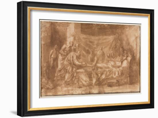 Extreme Unction (Recto), 1643-44 (Pen and Brown Ink and Brush and Brown Wash)-Nicolas Poussin-Framed Giclee Print