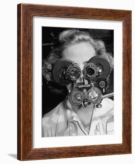 Eye Examination as Part of Good Drivers League Contest Held Annually by Ford Motor Company-Alfred Eisenstaedt-Framed Photographic Print