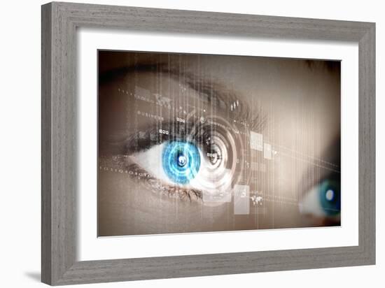 Eye Viewing Digital Information Represented By Circles And Signs-Sergey Nivens-Framed Art Print