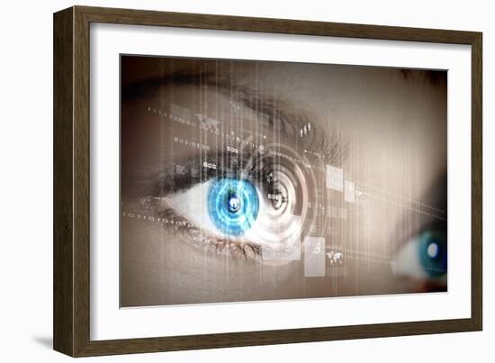 Eye Viewing Digital Information Represented By Circles And Signs-Sergey Nivens-Framed Art Print