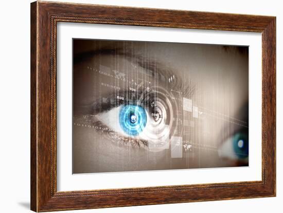 Eye Viewing Digital Information Represented By Circles And Signs-Sergey Nivens-Framed Art Print