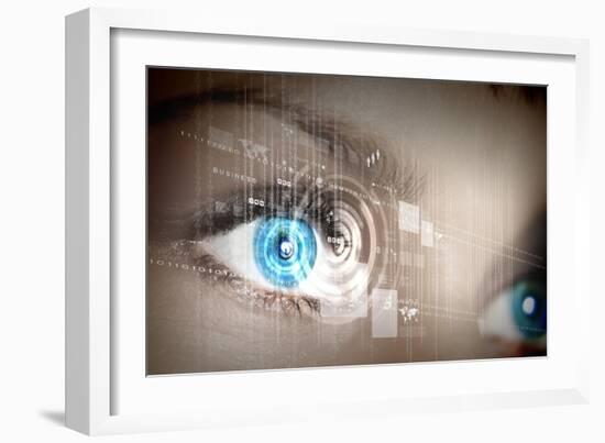 Eye Viewing Digital Information Represented By Circles And Signs-Sergey Nivens-Framed Art Print