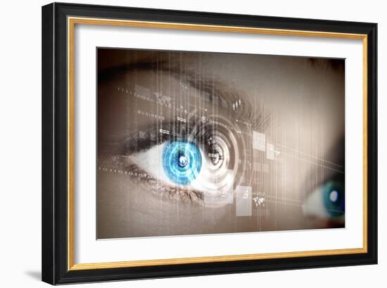 Eye Viewing Digital Information Represented By Circles And Signs-Sergey Nivens-Framed Art Print