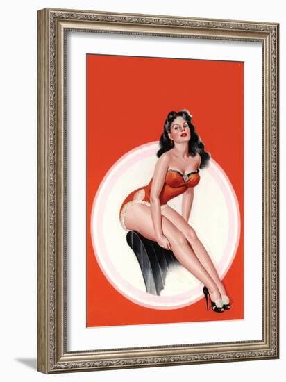 Eyeful Magazine; Brunette in a Red Bathing Suit-Peter Driben-Framed Art Print