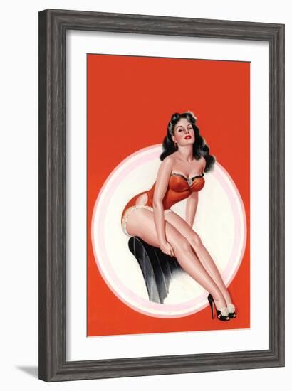 Eyeful Magazine; Brunette in a Red Bathing Suit-Peter Driben-Framed Art Print