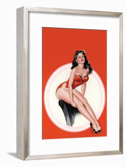 Eyeful Magazine; Brunette in a Red Bathing Suit-Peter Driben-Framed Art Print