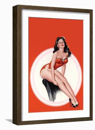 Eyeful Magazine; Brunette in a Red Bathing Suit-Peter Driben-Framed Art Print