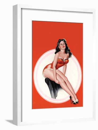 Eyeful Magazine; Brunette in a Red Bathing Suit-Peter Driben-Framed Art Print