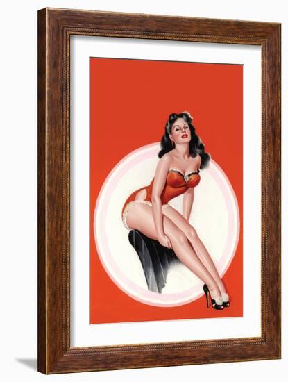 Eyeful Magazine; Brunette in a Red Bathing Suit-Peter Driben-Framed Art Print