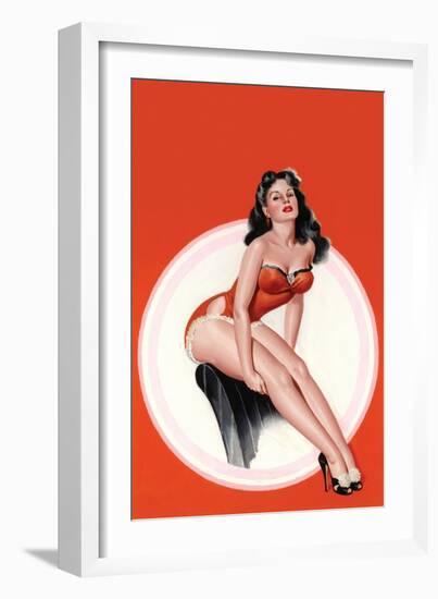 Eyeful Magazine; Brunette in a Red Bathing Suit-Peter Driben-Framed Art Print