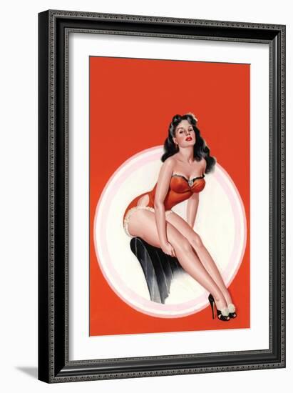 Eyeful Magazine; Brunette in a Red Bathing Suit-Peter Driben-Framed Art Print