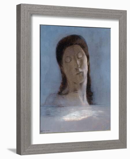 Eyes Closed - Oil on Cardboard, 1890-Odilon Redon-Framed Giclee Print