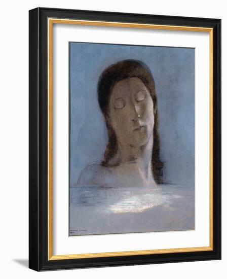 Eyes Closed - Oil on Cardboard, 1890-Odilon Redon-Framed Giclee Print