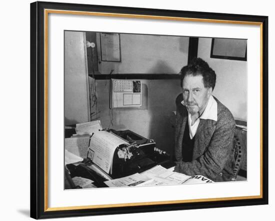Ezra Pound, Composing Pro Facism on Stationary with Mussolini's "Liberty is a Duty, Not a Right"-Carl Mydans-Framed Premium Photographic Print