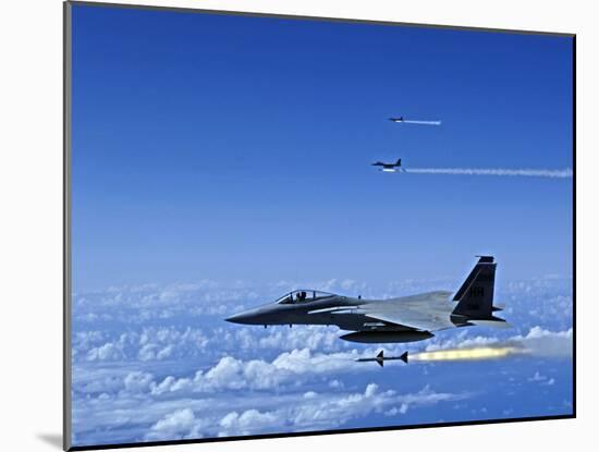 F-15 Eagle Aircraft Fire AIM-7 Sparrow Missiles-Stocktrek Images-Mounted Photographic Print