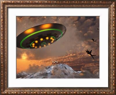 F 22 Raptors Chase A Ufo Through The Skies Over Roswell New Mexico Photographic Print Stocktrek Images Art Com