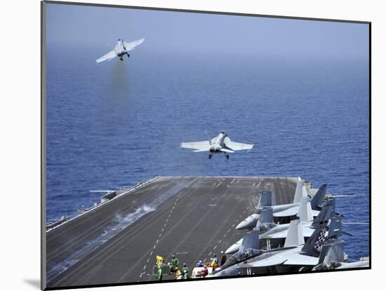 F/A-18F Super Hornets Launch from the Aircraft Carrier USS Enterprise-Stocktrek Images-Mounted Photographic Print