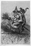 Witch Flies to the Sabbat with Her Cat on Her Broomstick-F. Armytage-Framed Stretched Canvas