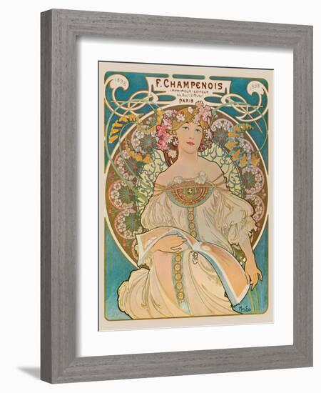 F. Champenois - Printer Publisher (Imprimeur-Éditeur) - Vintage Art Nouveau Poster, 1898-Alphonse Mucha-Framed Art Print