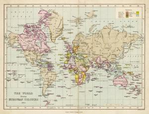 World Map Showing the European Colonies by F^s^ Weller