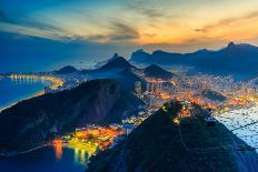 Night View of Copacabana Beach, Urca and Botafogo from Sugar Loaf in Rio De Janeiro-f11photo-Photographic Print