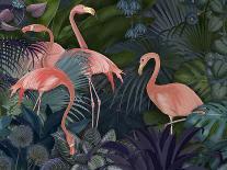 Flamingos in Blue Garden-Fab Funky-Giclee Print