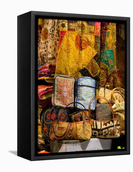 Fabrics for Sale, Vendor in Spice Market, Istanbul, Turkey-Darrell Gulin-Framed Premier Image Canvas